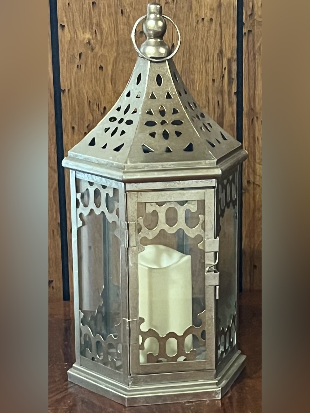 Vintage Metal Decorative Lantern with Cream LED Candle - Gold Color Finish